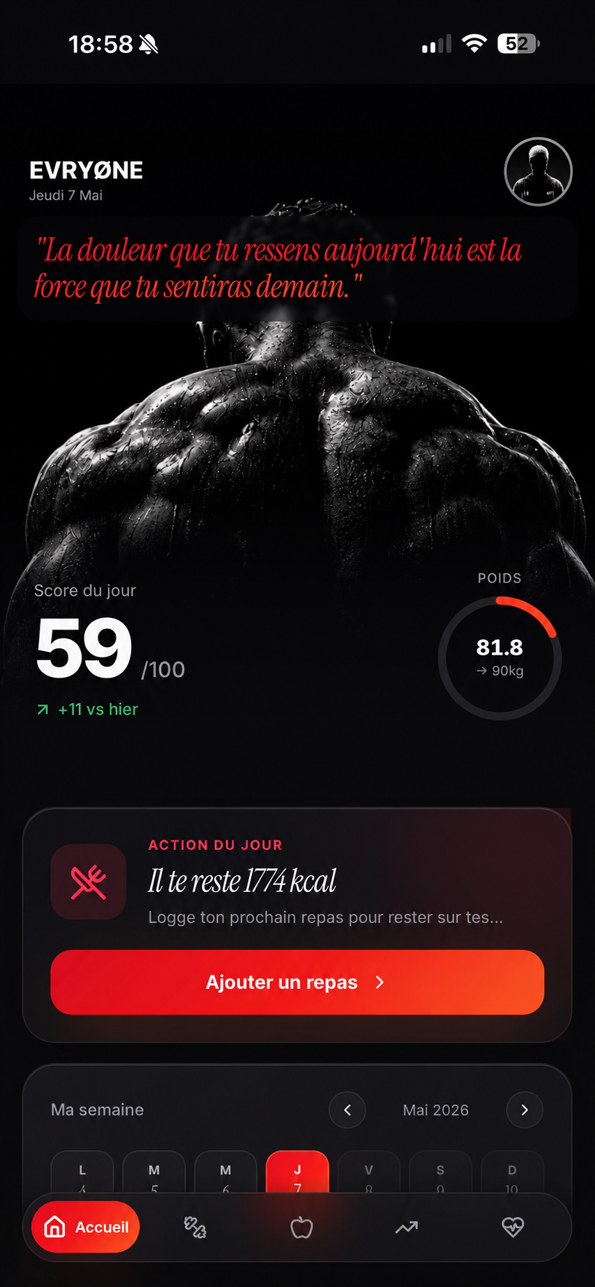 App EVRYØNE — Score quotidien